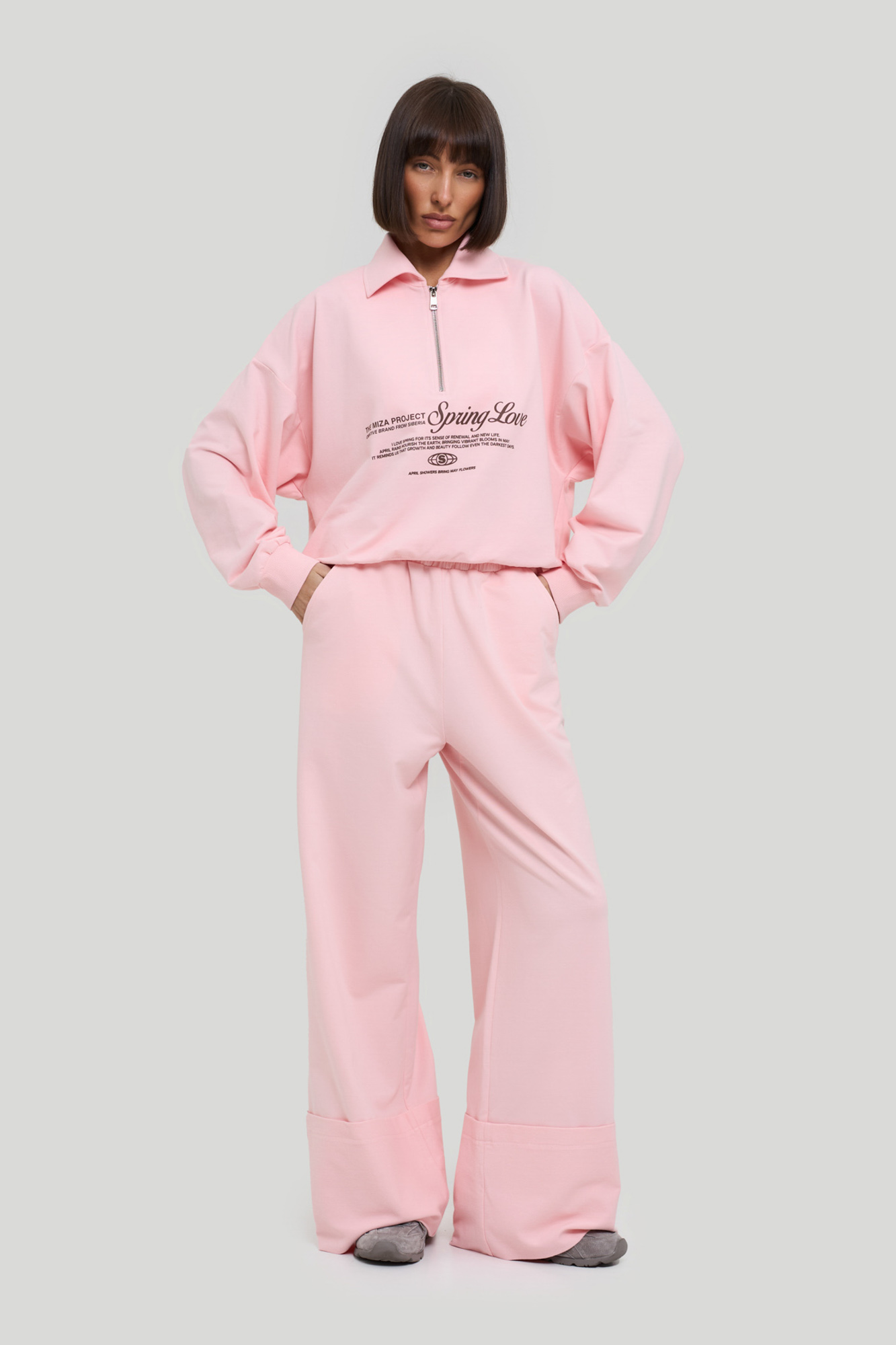 Костюм с брюками с отворотами (XS/S розовый)