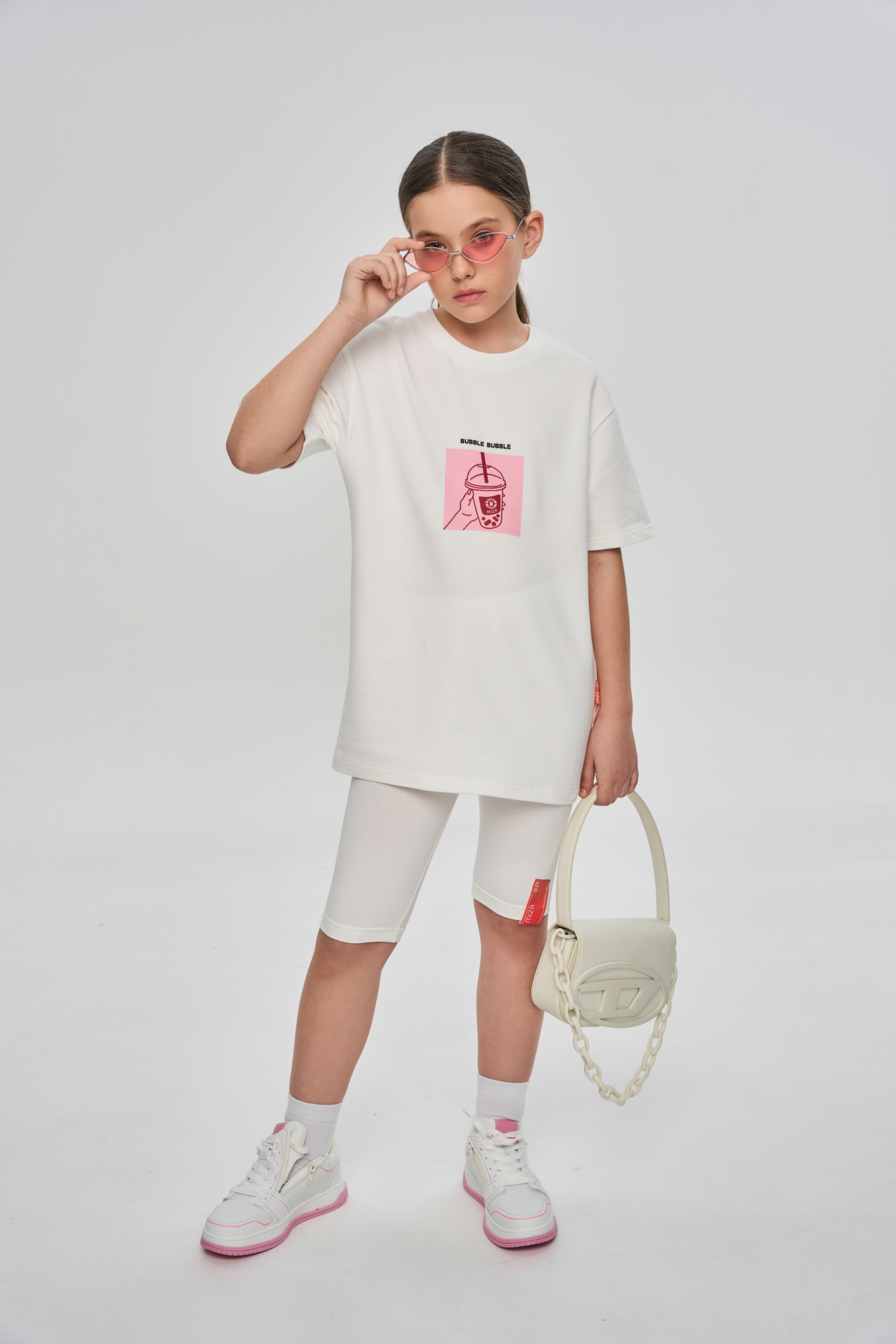 Футболка Teens street (134 молочный/розовый)